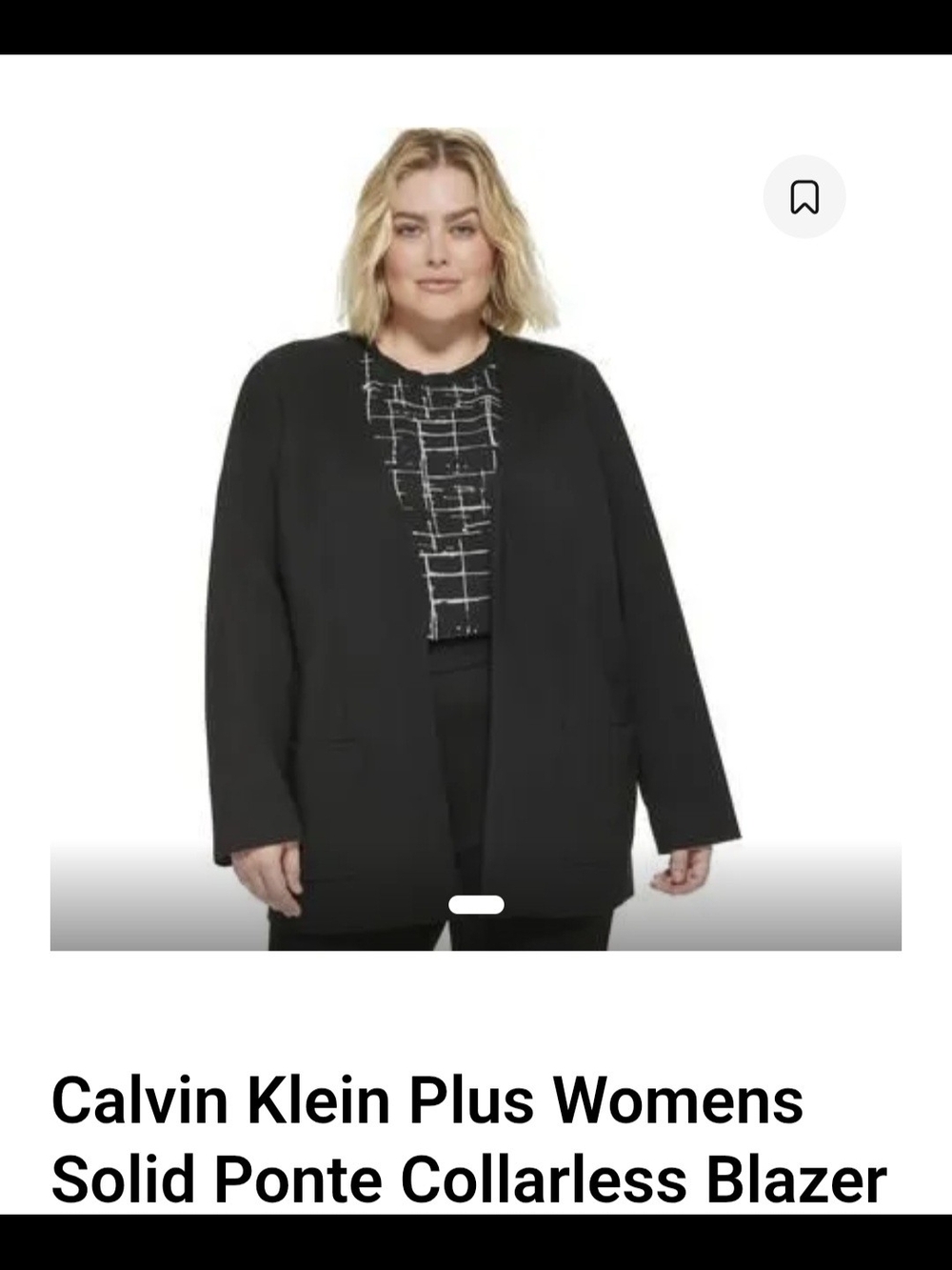 Calvin Klein Plus Black Collarless Ponte Blazer Size 24W